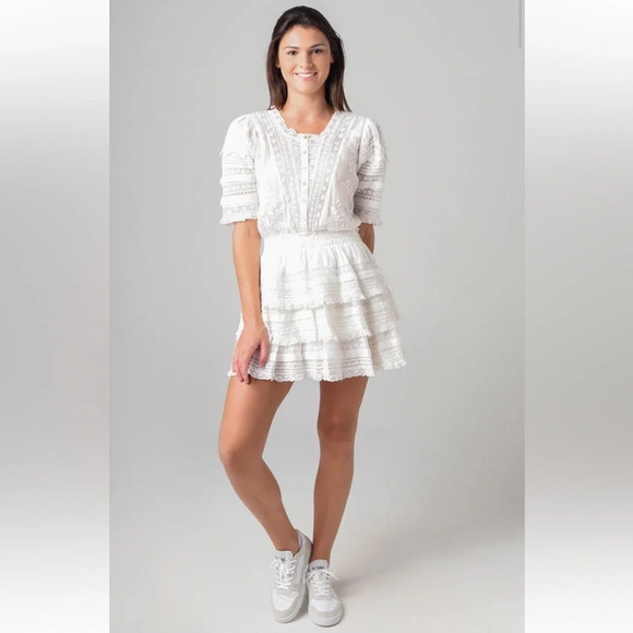 LOVESHACKFANCY Quincy Mini Dress Embroidered Ruffle Dress Size Medium EUC - Picture 10 of 12